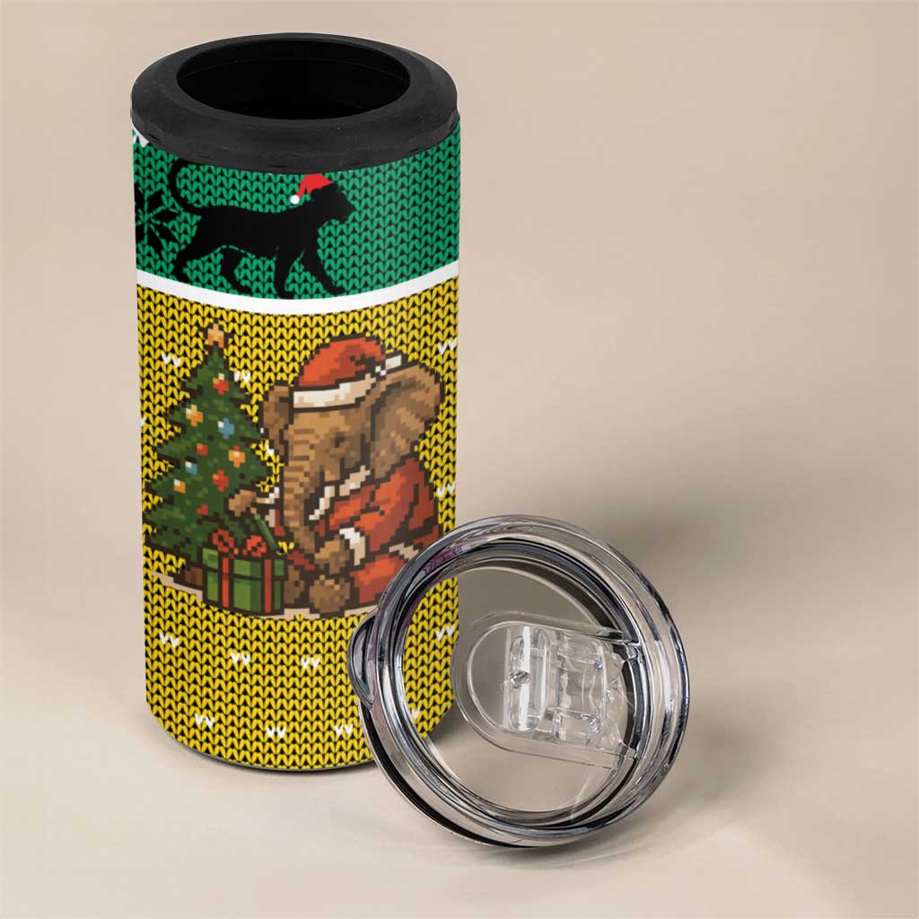 Gabon Christmas 4 in 1 Can Cooler Tumbler Pixel Art Elephant Santa Christmas Tree and Flag - African Pride