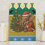 Gabon Christmas Canvas Wall Art Pixel Art Elephant Santa Christmas Tree and Flag - African Pride