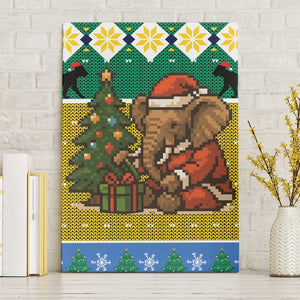 Gabon Christmas Canvas Wall Art Pixel Art Elephant Santa Christmas Tree and Flag - African Pride