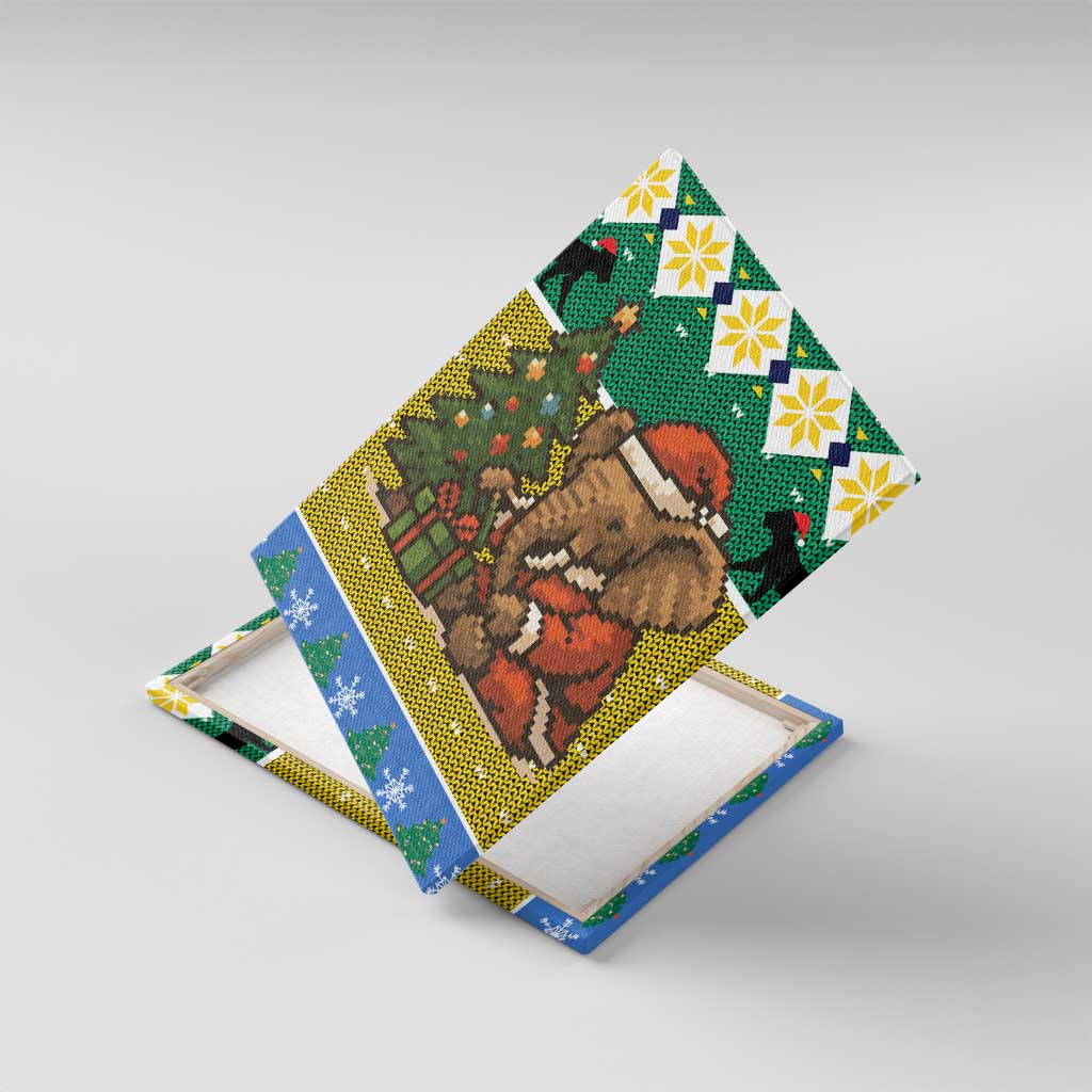 Gabon Christmas Canvas Wall Art Pixel Art Elephant Santa Christmas Tree and Flag - African Pride
