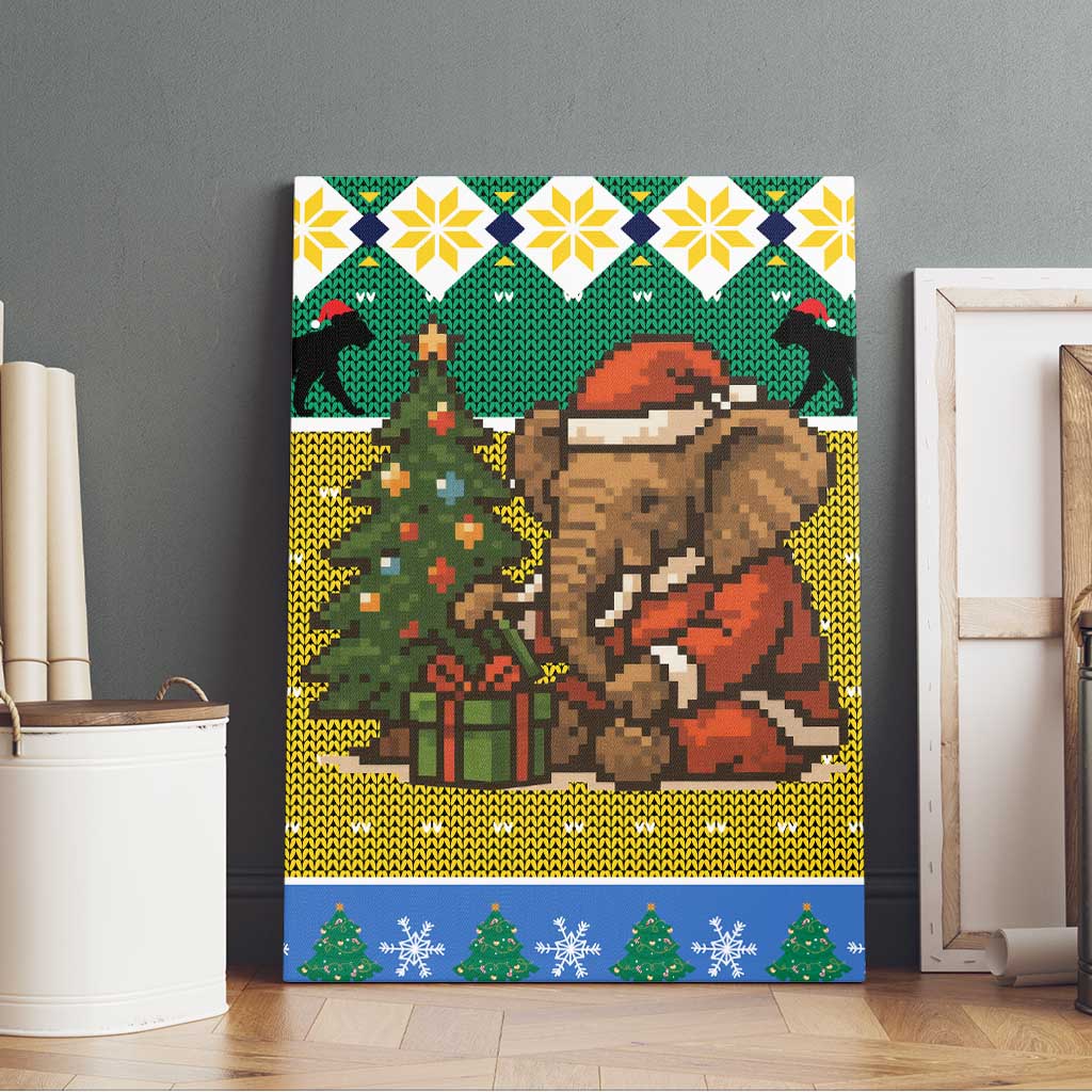 Gabon Christmas Canvas Wall Art Pixel Art Elephant Santa Christmas Tree and Flag - African Pride
