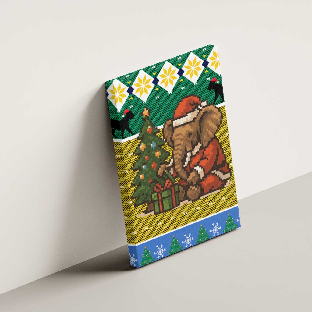Gabon Christmas Canvas Wall Art Pixel Art Elephant Santa Christmas Tree and Flag - African Pride