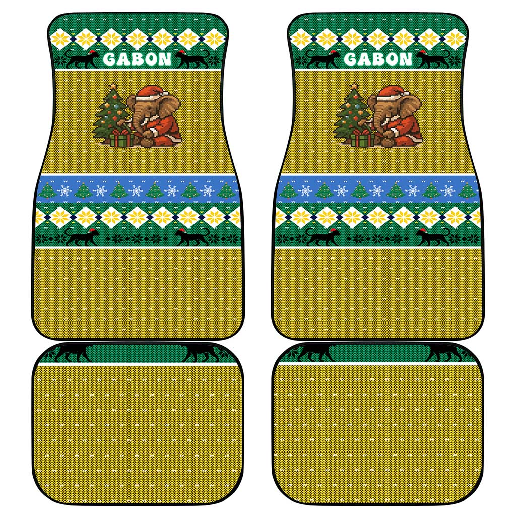 Gabon Christmas Car Mats Pixel Art Elephant Santa Christmas Tree and Flag - African Pride
