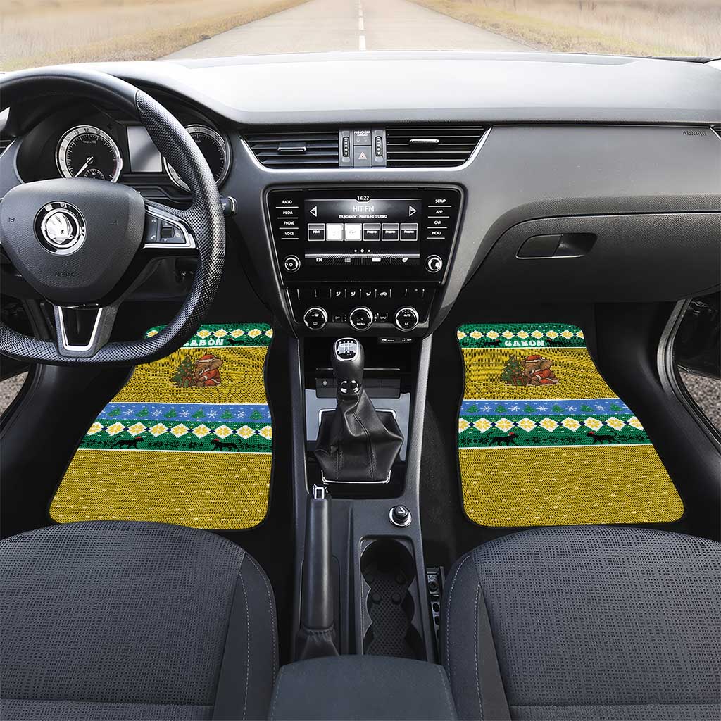 Gabon Christmas Car Mats Pixel Art Elephant Santa Christmas Tree and Flag - African Pride