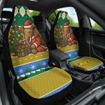 Gabon Christmas Car Seat Cover Pixel Art Elephant Santa Christmas Tree and Flag - African Pride