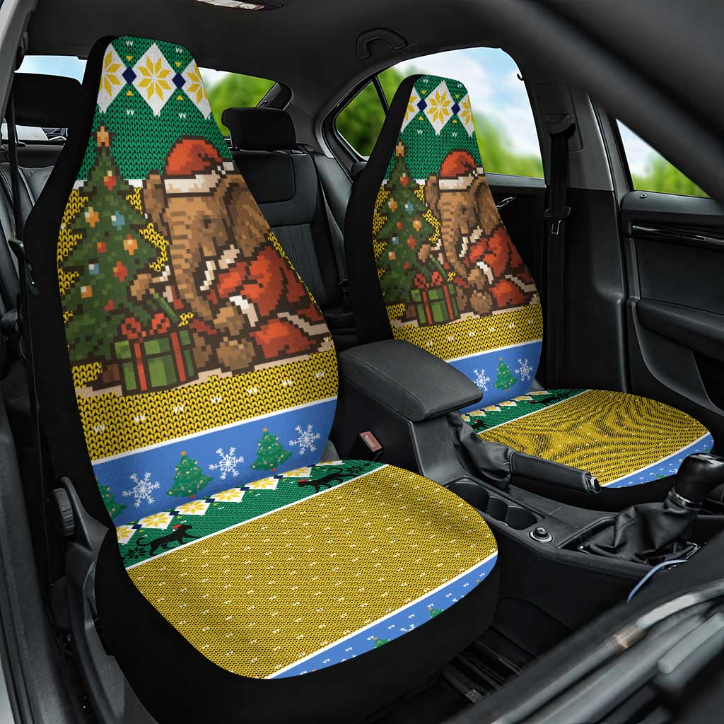 Gabon Christmas Car Seat Cover Pixel Art Elephant Santa Christmas Tree and Flag - African Pride