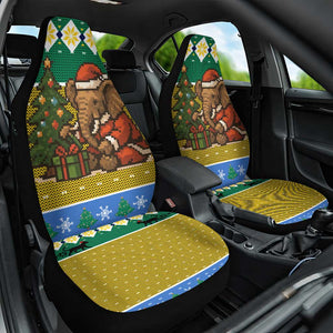 Gabon Christmas Car Seat Cover Pixel Art Elephant Santa Christmas Tree and Flag - African Pride
