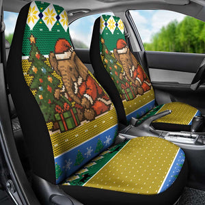 Gabon Christmas Car Seat Cover Pixel Art Elephant Santa Christmas Tree and Flag - African Pride