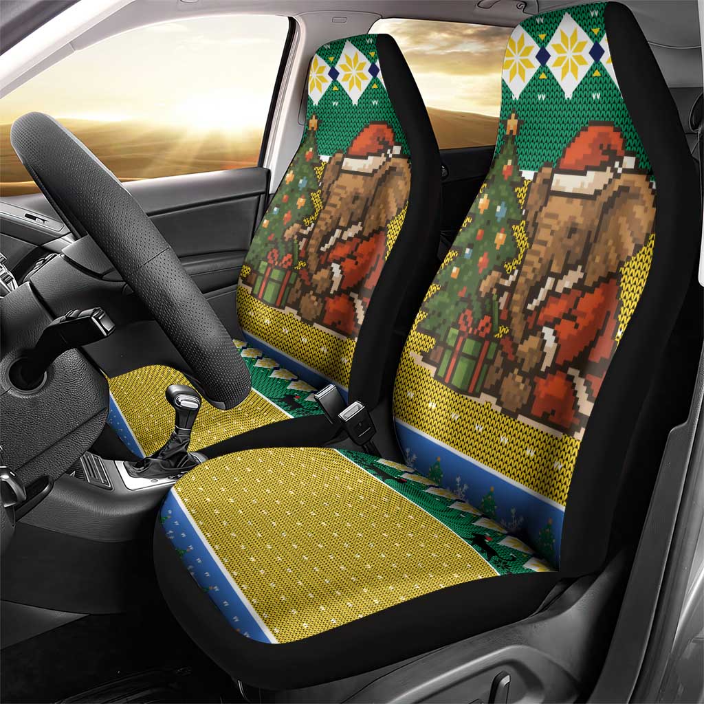 Gabon Christmas Car Seat Cover Pixel Art Elephant Santa Christmas Tree and Flag - African Pride