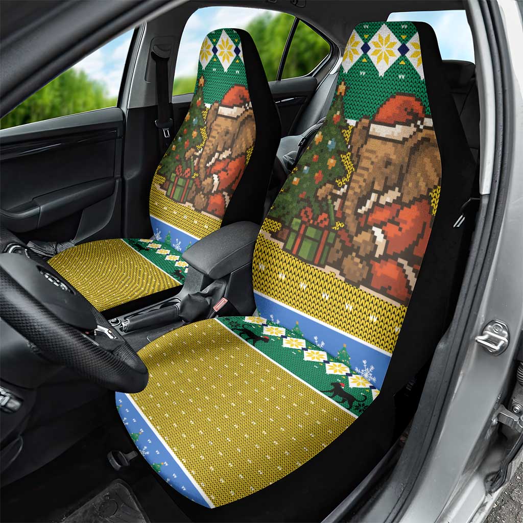 Gabon Christmas Car Seat Cover Pixel Art Elephant Santa Christmas Tree and Flag - African Pride