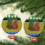 Gabon Christmas Ceramic Ornament Pixel Art Elephant Santa Christmas Tree and Flag - African Pride