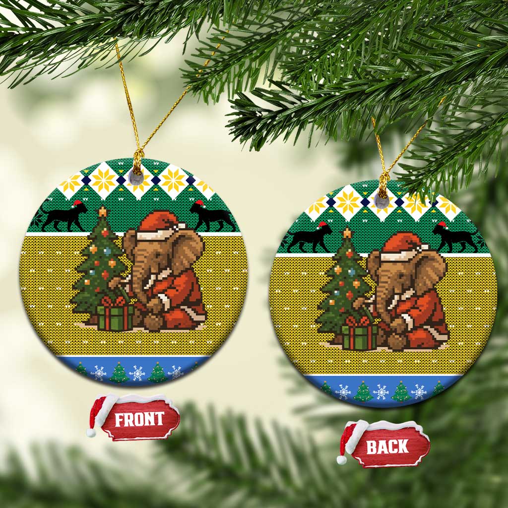 Gabon Christmas Ceramic Ornament Pixel Art Elephant Santa Christmas Tree and Flag - African Pride