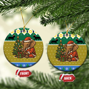 Gabon Christmas Ceramic Ornament Pixel Art Elephant Santa Christmas Tree and Flag - African Pride