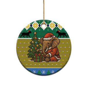Gabon Christmas Ceramic Ornament Pixel Art Elephant Santa Christmas Tree and Flag - African Pride