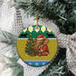 Gabon Christmas Ceramic Ornament Pixel Art Elephant Santa Christmas Tree and Flag - African Pride