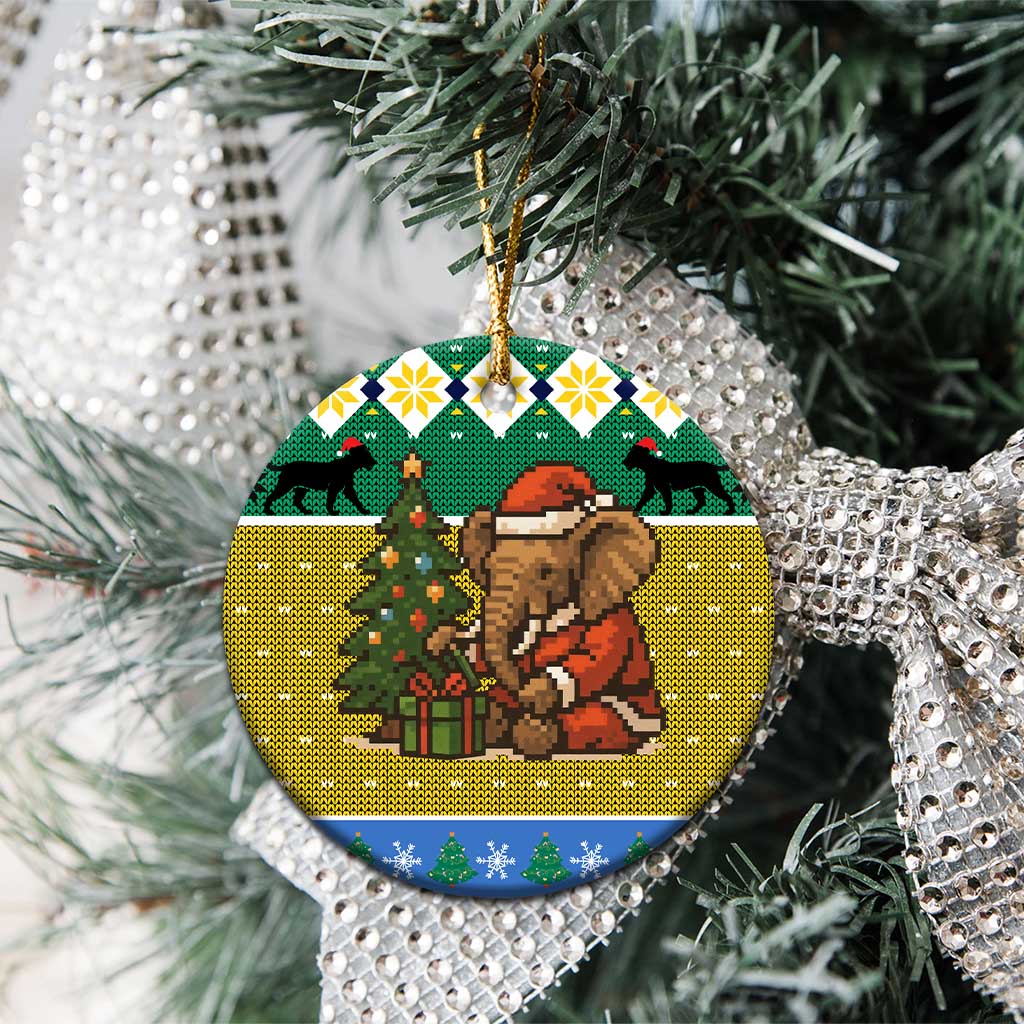 Gabon Christmas Ceramic Ornament Pixel Art Elephant Santa Christmas Tree and Flag - African Pride