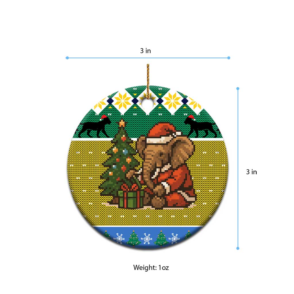 Gabon Christmas Ceramic Ornament Pixel Art Elephant Santa Christmas Tree and Flag - African Pride