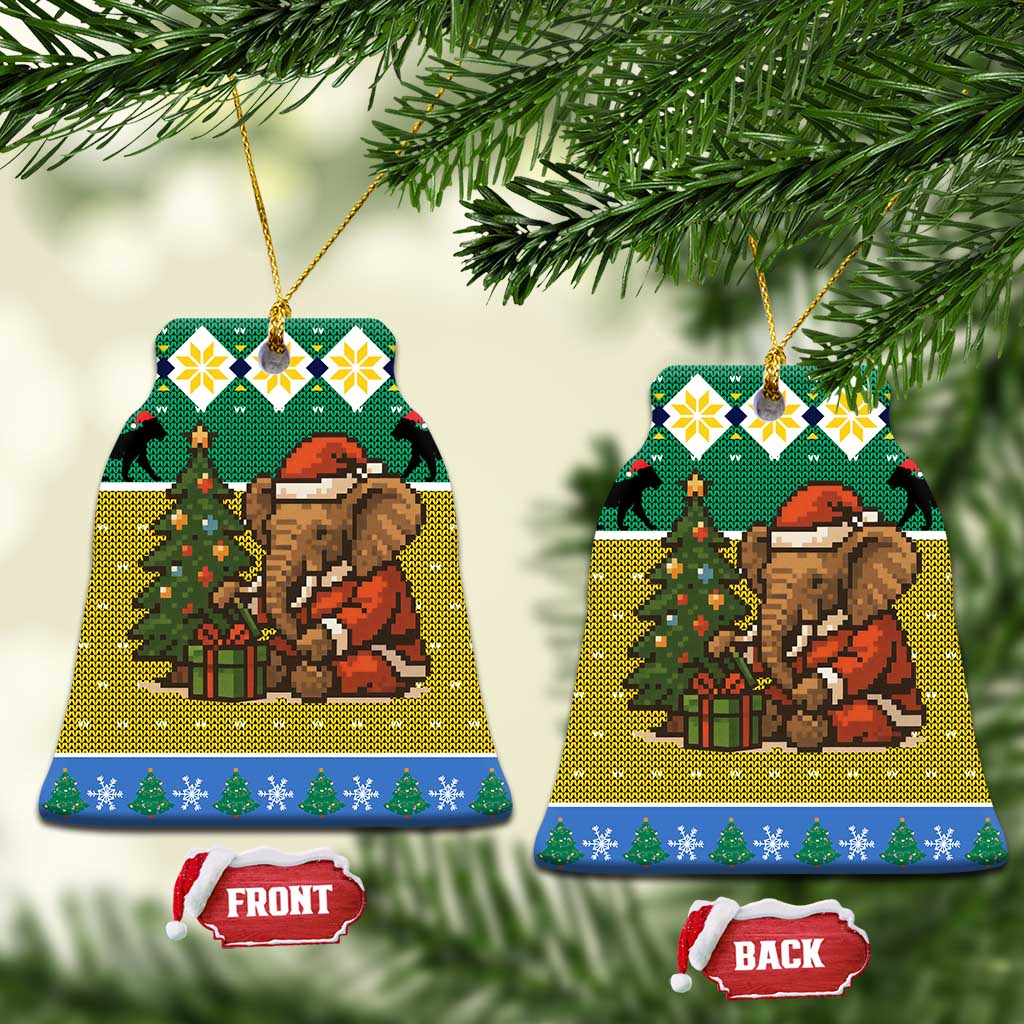 Gabon Christmas Ceramic Ornament Pixel Art Elephant Santa Christmas Tree and Flag - African Pride