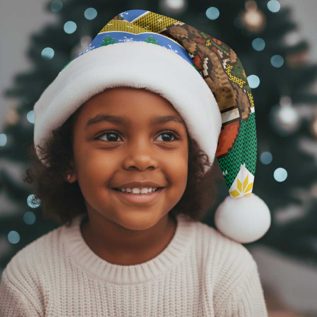 Gabon Christmas Santa Hat Pixel Art Elephant Santa Christmas Tree and Flag - African Pride