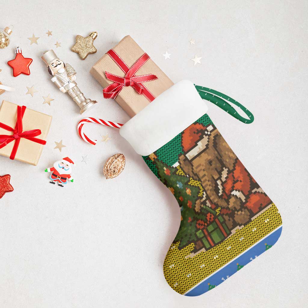 Gabon Christmas Stocking Pixel Art Elephant Santa Christmas Tree and Flag - African Pride