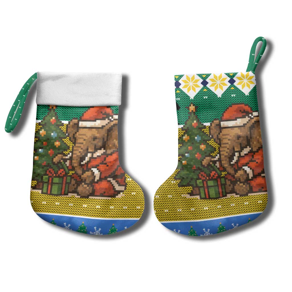 Gabon Christmas Stocking Pixel Art Elephant Santa Christmas Tree and Flag - African Pride