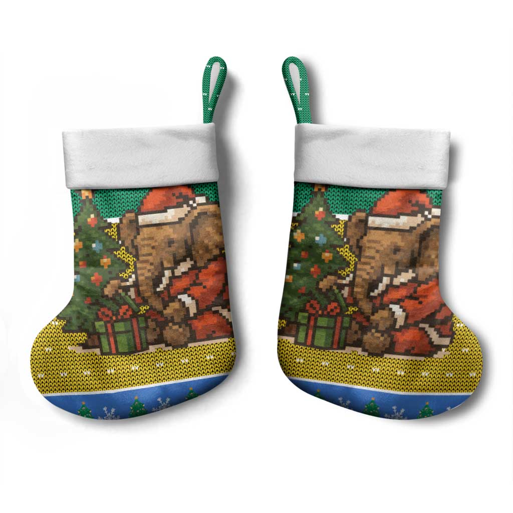Gabon Christmas Stocking Pixel Art Elephant Santa Christmas Tree and Flag - African Pride