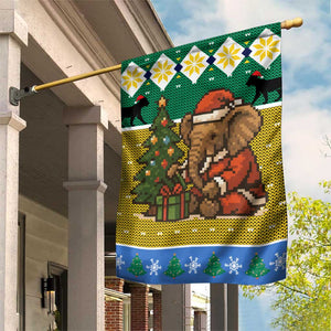 Gabon Christmas Garden Flag Pixel Art Elephant Santa Christmas Tree and Flag - African Pride