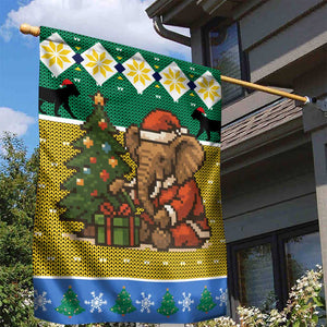 Gabon Christmas Garden Flag Pixel Art Elephant Santa Christmas Tree and Flag - African Pride