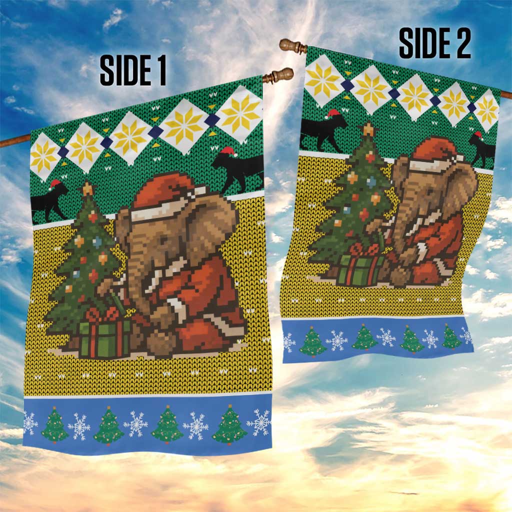 Gabon Christmas Garden Flag Pixel Art Elephant Santa Christmas Tree and Flag - African Pride