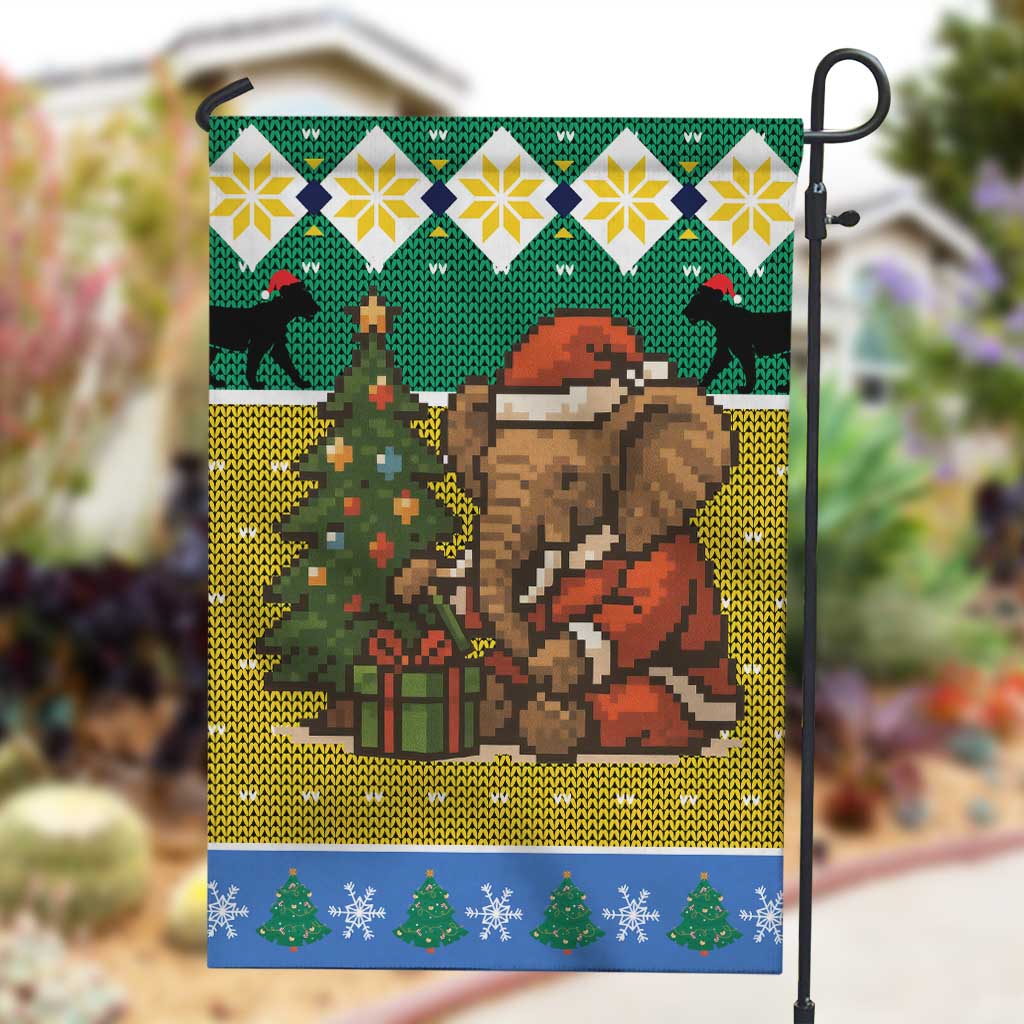 Gabon Christmas Garden Flag Pixel Art Elephant Santa Christmas Tree and Flag - African Pride