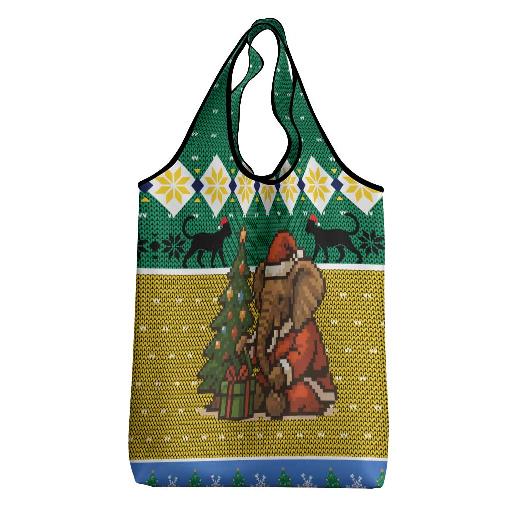 Gabon Christmas Grocery Bag Pixel Art Elephant Santa Christmas Tree and Flag - African Pride