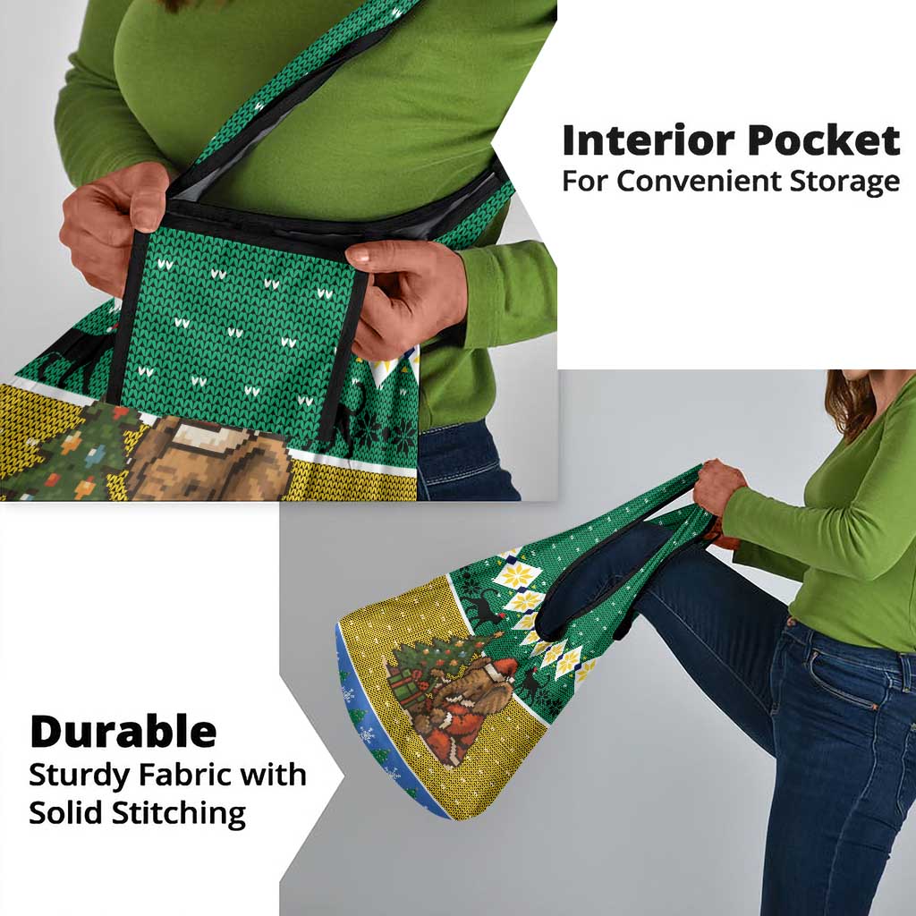 Gabon Christmas Grocery Bag Pixel Art Elephant Santa Christmas Tree and Flag - African Pride