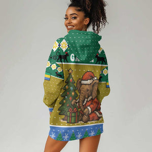 Gabon Christmas Hoodie Dress Pixel Art Elephant Santa Christmas Tree and Flag - African Pride