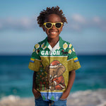 Gabon Christmas Kid Hawaiian Shirt Pixel Art Elephant Santa Christmas Tree and Flag - African Pride