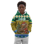 Gabon Christmas Kid Hoodie Pixel Art Elephant Santa Christmas Tree and Flag - African Pride