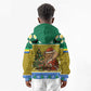 Gabon Christmas Kid Hoodie Pixel Art Elephant Santa Christmas Tree and Flag - African Pride