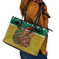 Gabon Christmas Leather Tote Bag Pixel Art Elephant Santa Christmas Tree and Flag - African Pride