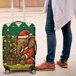 Gabon Christmas Luggage Cover Pixel Art Elephant Santa Christmas Tree and Flag - African Pride