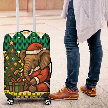 Gabon Christmas Luggage Cover Pixel Art Elephant Santa Christmas Tree and Flag - African Pride