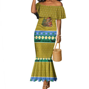 Gabon Christmas Mermaid Dress Pixel Art Elephant Santa Christmas Tree and Flag - African Pride