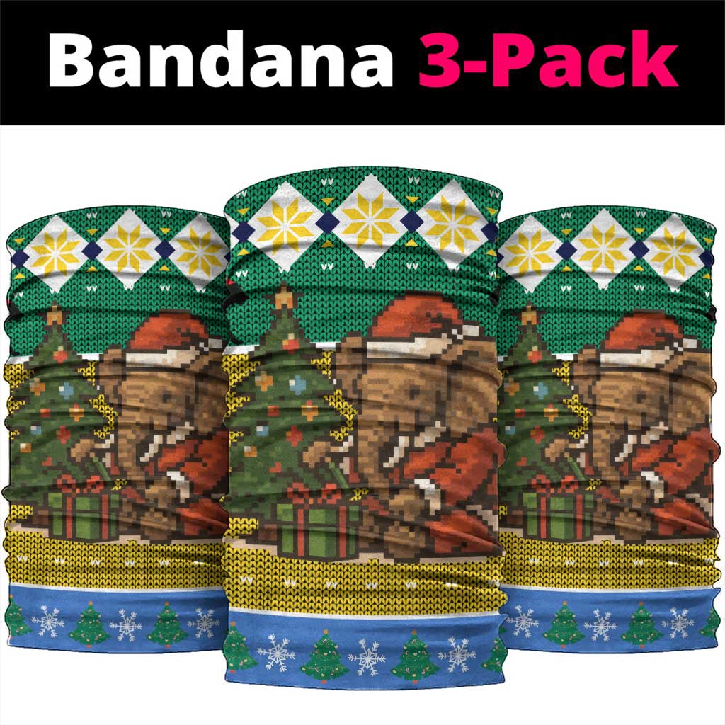 Gabon Christmas Neck Gaiter Pixel Art Elephant Santa Christmas Tree and Flag - African Pride