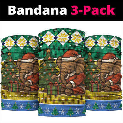 Gabon Christmas Neck Gaiter Pixel Art Elephant Santa Christmas Tree and Flag - African Pride