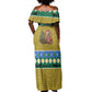 Gabon Christmas Off Shoulder Maxi Dress Pixel Art Elephant Santa Christmas Tree and Flag - African Pride