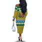 Gabon Christmas Off The Shoulder Long Sleeve Dress Pixel Art Elephant Santa Christmas Tree and Flag - African Pride