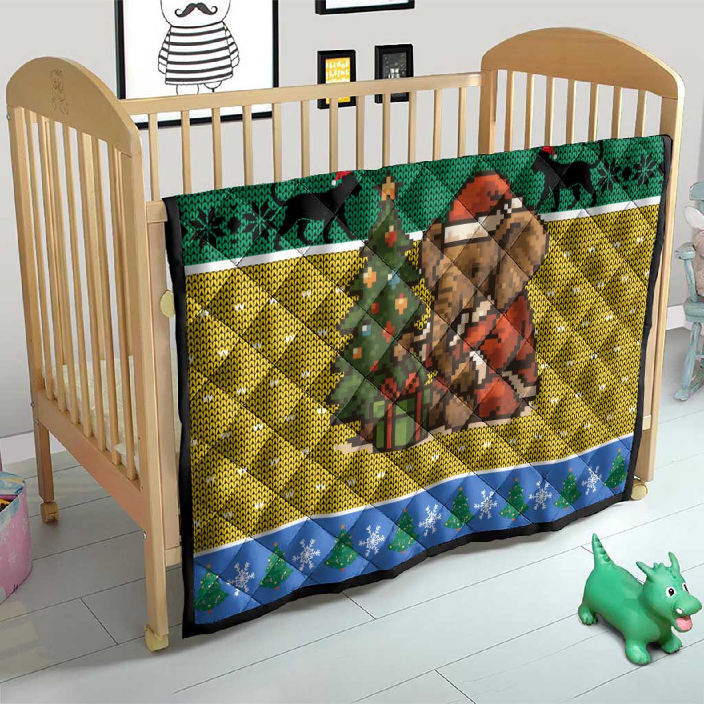 Gabon Christmas Quilt Pixel Art Elephant Santa Christmas Tree and Flag - African Pride