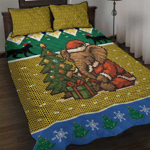 Gabon Christmas Quilt Bed Set Pixel Art Elephant Santa Christmas Tree and Flag - African Pride