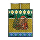 Gabon Christmas Quilt Bed Set Pixel Art Elephant Santa Christmas Tree and Flag - African Pride