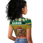 Gabon Christmas Raglan Cropped T shirt Pixel Art Elephant Santa Christmas Tree and Flag - African Pride