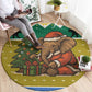 Gabon Christmas Round Carpet Pixel Art Elephant Santa Christmas Tree and Flag - African Pride