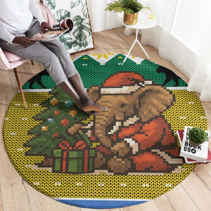 Gabon Christmas Round Carpet Pixel Art Elephant Santa Christmas Tree and Flag - African Pride